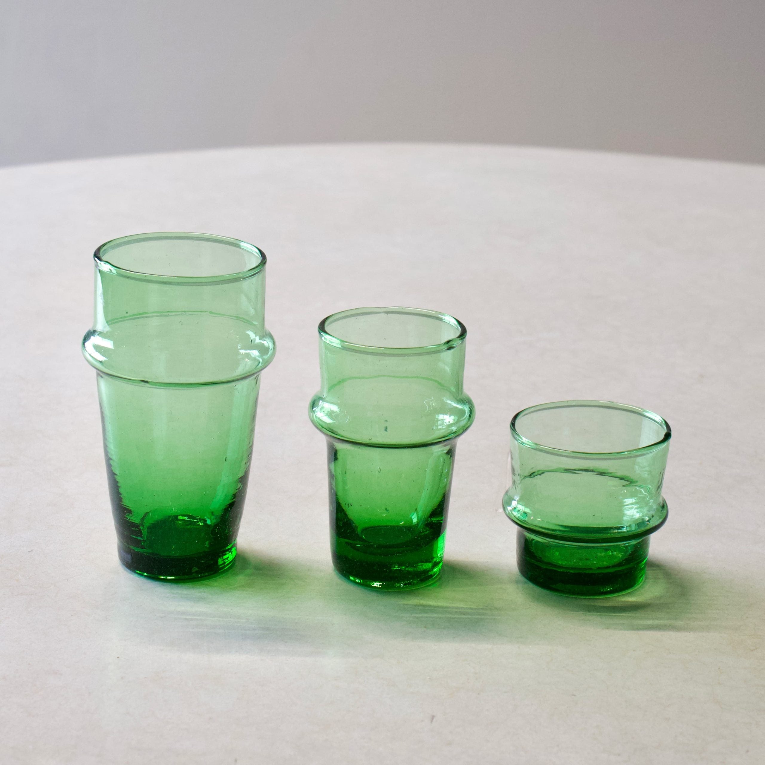 Green beldi tea glasses in small, medium and large